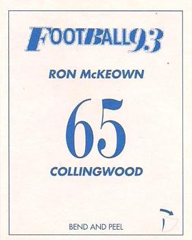 1993 Select AFL Stickers #65 Ron McKeown Back